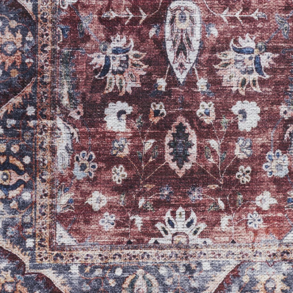 HomeRoots 5' Red and Ivory Oriental Area Rug – Timeless Distressed Design, Power Loomed, Machine Washable Elegance 5' X 8' 533307