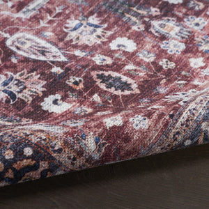 HomeRoots 5' Red and Ivory Oriental Area Rug – Timeless Distressed Design, Power Loomed, Machine Washable Elegance 5' X 8' 533307