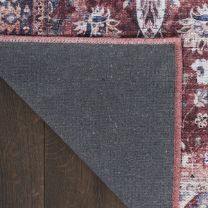 Homeroots 5' X 7' Red And Ivory Oriental Power Loom Distressed Washable Non Skid Area Rug  Polyester 533307