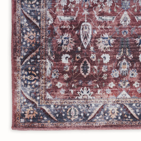 HomeRoots 5' Red and Ivory Oriental Area Rug – Timeless Distressed Design, Power Loomed, Machine Washable Elegance 5' X 8' 533307