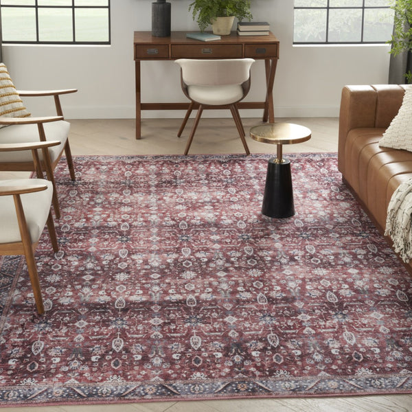 HomeRoots 5' Red and Ivory Oriental Area Rug – Timeless Distressed Design, Power Loomed, Machine Washable Elegance 5' X 8' 533307