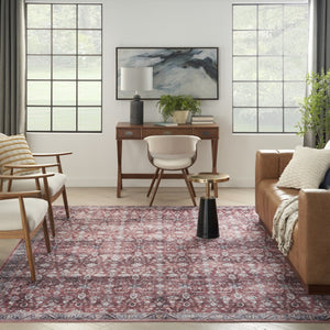 HomeRoots 5' Red and Ivory Oriental Area Rug – Timeless Distressed Design, Power Loomed, Machine Washable Elegance 5' X 8' 533307