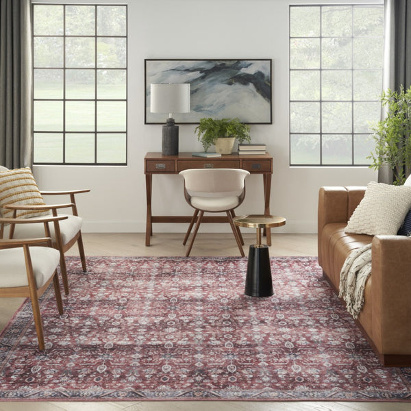 HomeRoots 5' Red and Ivory Oriental Area Rug – Timeless Distressed Design, Power Loomed, Machine Washable Elegance 5' X 8' 533307