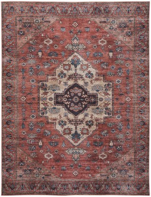Homeroots 8' X 10' Blue And Red Oriental Power Loom Distressed Washable Non Skid Area Rug  Polyester 533322