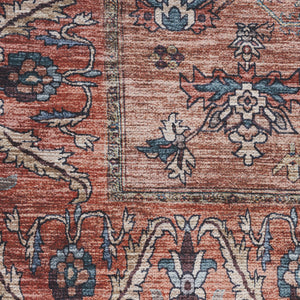 Homeroots 8' X 10' Blue And Red Oriental Power Loom Distressed Washable Non Skid Area Rug  Polyester 533322