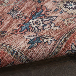 HomeRoots 8' Distressed Blue and Red Oriental Power Loom Area Rug - Durable, Washable, Vintage Charm for Any Room 8' X 10' 533322