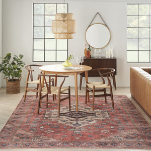 HomeRoots 8' Distressed Blue and Red Oriental Power Loom Area Rug - Durable, Washable, Vintage Charm for Any Room 8' X 10' 533322