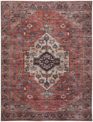 HomeRoots 8' Distressed Blue and Red Oriental Power Loom Area Rug - Durable, Washable, Vintage Charm for Any Room 8' X 10' 533322