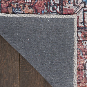 Homeroots 8' X 10' Red And Ivory Oriental Power Loom Distressed Washable Non Skid Area Rug  Polyester 533323