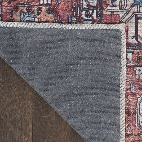 Homeroots 8' X 10' Red And Ivory Oriental Power Loom Distressed Washable Non Skid Area Rug  Polyester 533323