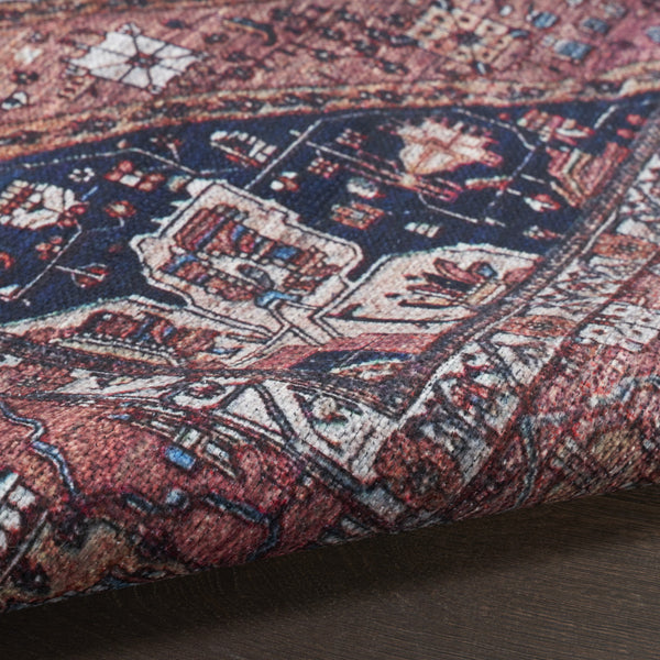 Homeroots 8' X 10' Red And Ivory Oriental Power Loom Distressed Washable Non Skid Area Rug  Polyester 533323