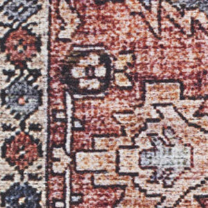 HomeRoots 5' Blue and Red Oriental Area Rug - Distressed Power Loom Design, Washable, Non-Skid, Stylish Decor 8' X 10' 533324