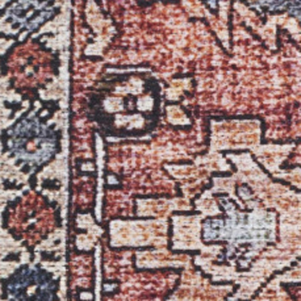 HomeRoots 5' Blue and Red Oriental Area Rug - Distressed Power Loom Design, Washable, Non-Skid, Stylish Decor 8' X 10' 533324
