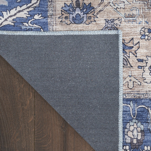 Homeroots 8' X 10' Blue And Beige Oriental Power Loom Distressed Washable Non Skid Area Rug  Polyester 533325