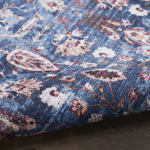 HomeRoots 5' Blue and Red Oriental Area Rug - Distressed Power Loomed, Washable, Non-Skid for Easy Care 8' X 10' 533328