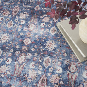 HomeRoots 5' Blue and Red Oriental Area Rug - Distressed Power Loomed, Washable, Non-Skid for Easy Care 8' X 10' 533328