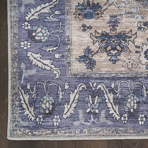 Homeroots 8' X 10' Blue And Green Oriental Power Loom Distressed Washable Non Skid Area Rug  Polyester 533329