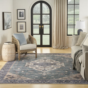 Homeroots 8' X 10' Blue And Green Oriental Power Loom Distressed Washable Non Skid Area Rug  Polyester 533329