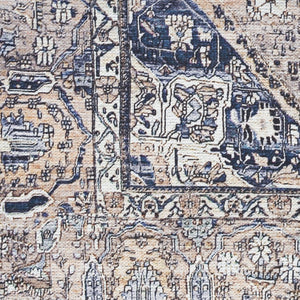 HomeRoots 5' Ivory and Blue Oriental Area Rug - Power Loomed, Distressed, Washable, Non-Skid for Easy Care 8' X 10' 533330