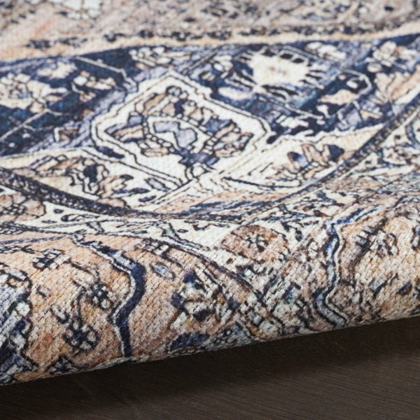 HomeRoots 5' Ivory and Blue Oriental Area Rug - Power Loomed, Distressed, Washable, Non-Skid for Easy Care 8' X 10' 533330