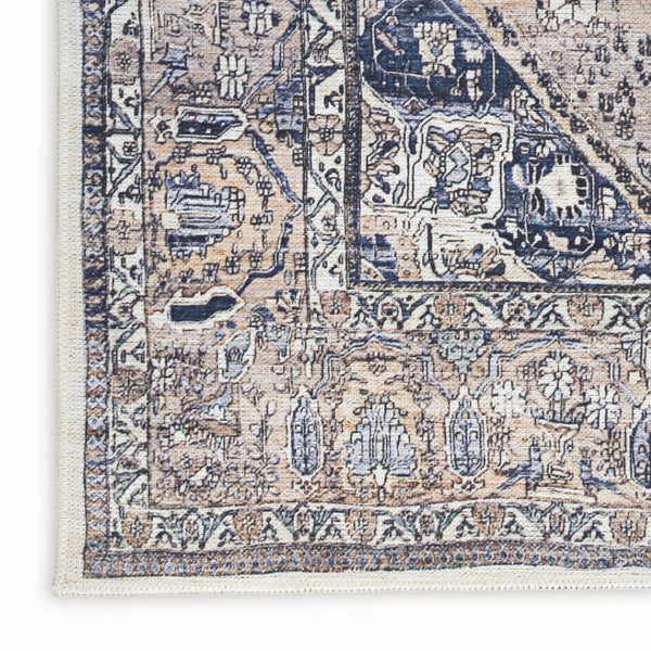 HomeRoots 5' Ivory and Blue Oriental Area Rug - Power Loomed, Distressed, Washable, Non-Skid for Easy Care 8' X 10' 533330