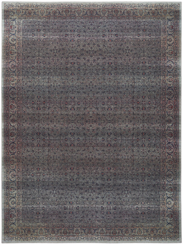Homeroots 8' X 10' Blue And Brown Oriental Power Loom Distressed Washable Non Skid Area Rug  Polyester 533331