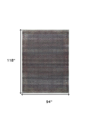 Homeroots 8' X 10' Blue And Brown Oriental Power Loom Distressed Washable Non Skid Area Rug  Polyester 533331