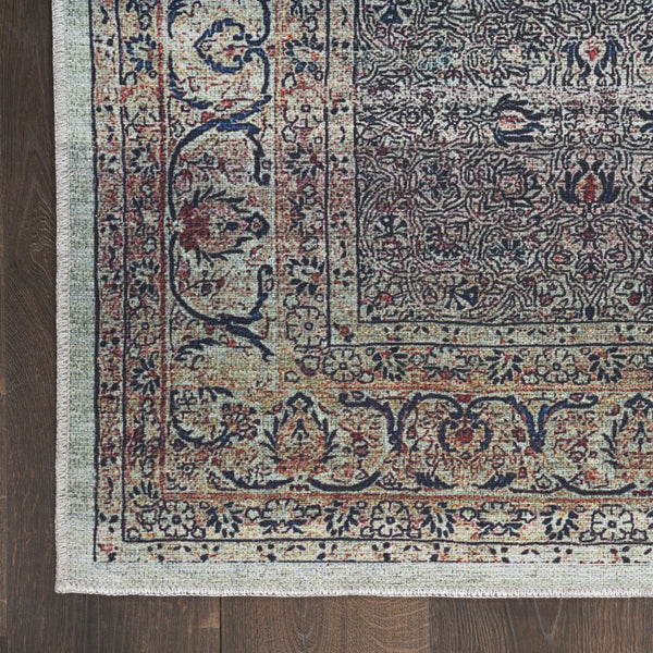 Homeroots 8' X 10' Blue And Brown Oriental Power Loom Distressed Washable Non Skid Area Rug  Polyester 533331