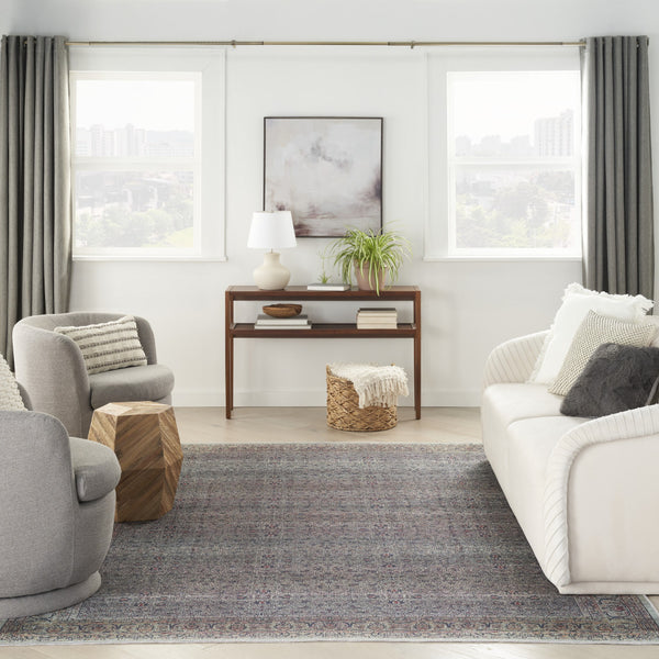 Homeroots 8' X 10' Blue And Brown Oriental Power Loom Distressed Washable Non Skid Area Rug  Polyester 533331