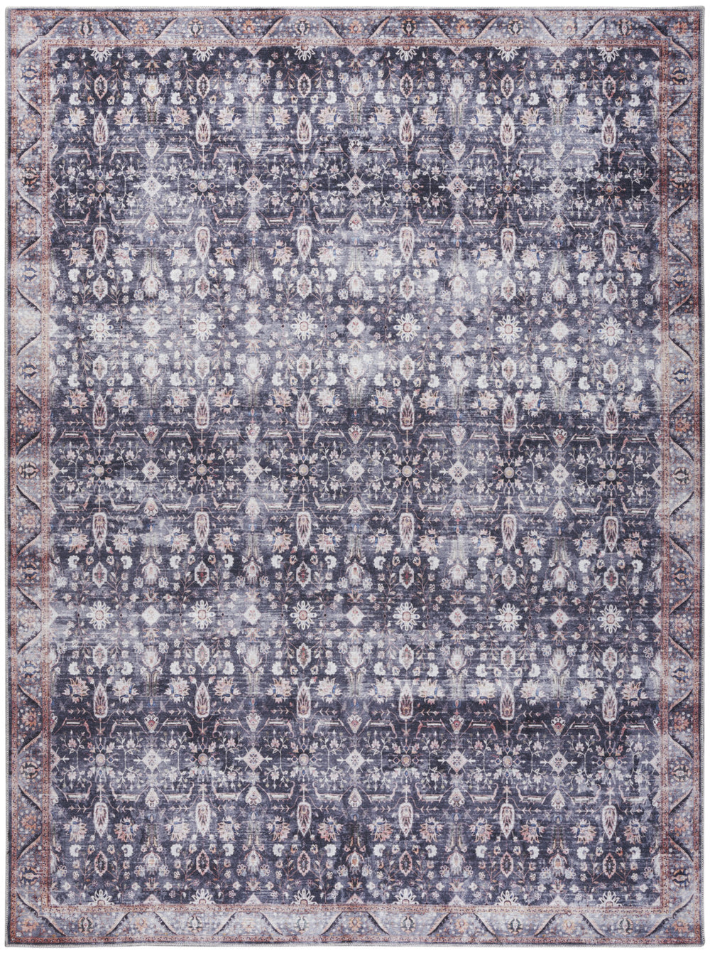 Homeroots 8' X 10' Blue And Ivory Oriental Power Loom Distressed Washable Non Skid Area Rug  Polyester 533332