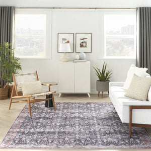 Homeroots 8' X 10' Blue And Ivory Oriental Power Loom Distressed Washable Non Skid Area Rug  Polyester 533332