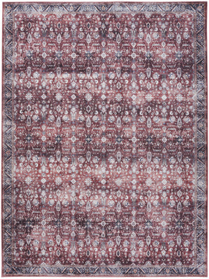 Homeroots 8' X 10' Red And Ivory Oriental Power Loom Distressed Washable Non Skid Area Rug  Polyester 533333