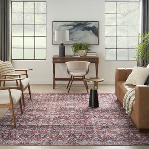 Homeroots 8' X 10' Red And Ivory Oriental Power Loom Distressed Washable Non Skid Area Rug  Polyester 533333