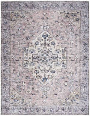 Homeroots 8' X 10' Pink And Blue Oriental Power Loom Distressed Washable Non Skid Area Rug  Polyester 533334