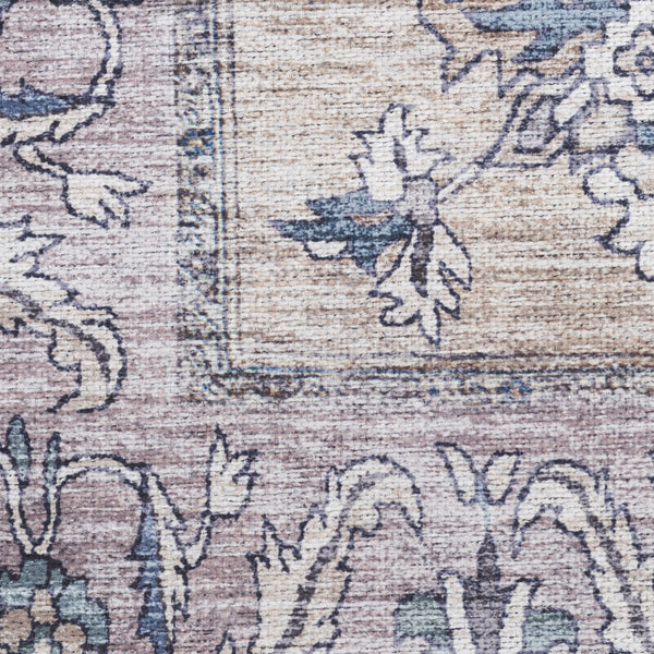 Homeroots 8' X 10' Pink And Blue Oriental Power Loom Distressed Washable Non Skid Area Rug  Polyester 533334