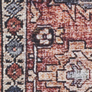 HomeRoots 5' Blue and Red Oriental Area Rug - Distressed Power Loom Design, Washable, Non-Skid, Stylish Decor 9' X 12' 533337