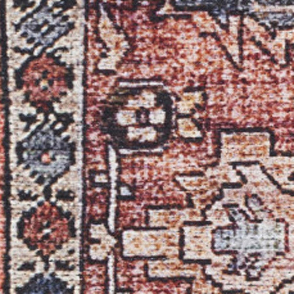 HomeRoots 5' Blue and Red Oriental Area Rug - Distressed Power Loom Design, Washable, Non-Skid, Stylish Decor 9' X 12' 533337