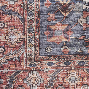 Homeroots 9' X 12' Blue And Red Oriental Power Loom Distressed Washable Non Skid Area Rug  Polyester 533337