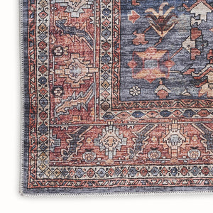 HomeRoots 5' Blue and Red Oriental Area Rug - Distressed Power Loom Design, Washable, Non-Skid, Stylish Decor 9' X 12' 533337