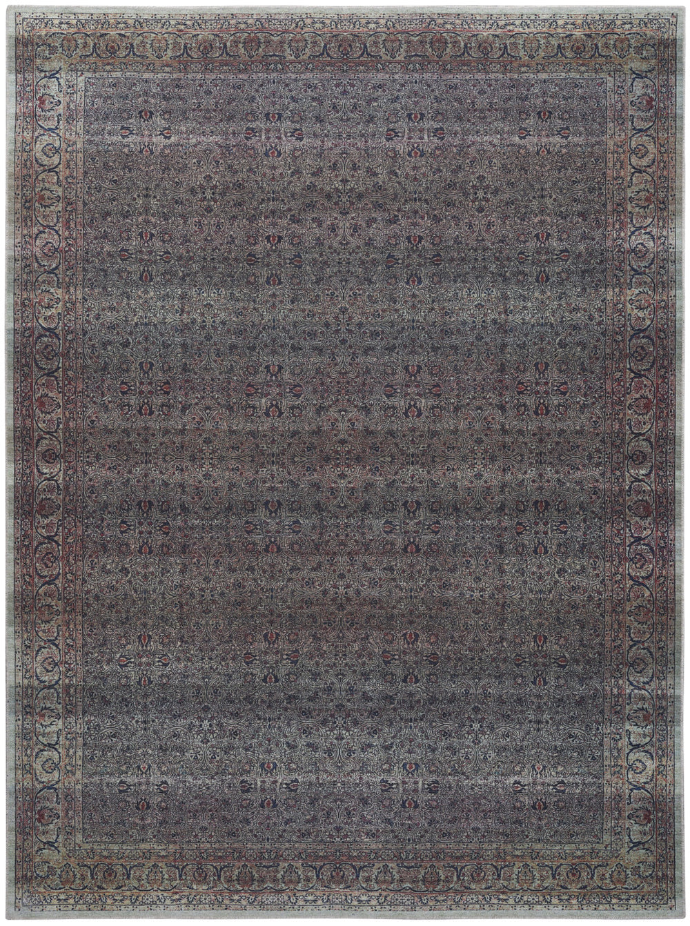 Homeroots 9' X 12' Blue And Brown Oriental Power Loom Distressed Washable Non Skid Area Rug  Polyester 533344