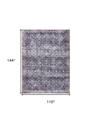 Homeroots 9' X 12' Blue And Ivory Oriental Power Loom Distressed Washable Non Skid Area Rug  Polyester 533345