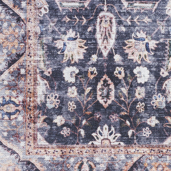 HomeRoots 5' Blue and Ivory Oriental Area Rug - Vintage-Inspired, Distressed Design, Washable, Non-Skid Style 9' X 12' 533345