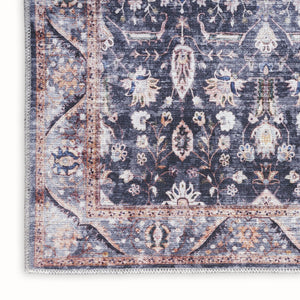 HomeRoots 5' Blue and Ivory Oriental Area Rug - Vintage-Inspired, Distressed Design, Washable, Non-Skid Style 9' X 12' 533345