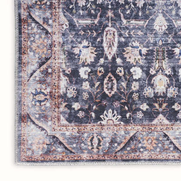 HomeRoots 5' Blue and Ivory Oriental Area Rug - Vintage-Inspired, Distressed Design, Washable, Non-Skid Style 9' X 12' 533345