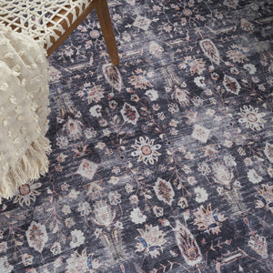 Homeroots 9' X 12' Blue And Ivory Oriental Power Loom Distressed Washable Non Skid Area Rug  Polyester 533345