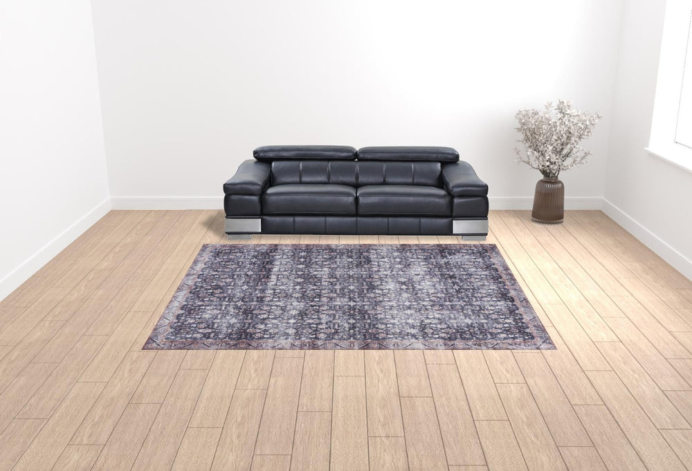 HomeRoots 5' Blue and Ivory Oriental Area Rug - Vintage-Inspired, Distressed Design, Washable, Non-Skid Style 9' X 12' 533345