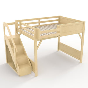 English Elm Twin Low Loft Bed Solid Pine Frame Kids Study Desk Blackboard Storage White Natural W1580S00549