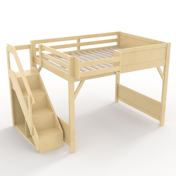 English Elm Twin Low Loft Bed Solid Pine Frame Kids Study Desk Blackboard Storage White Natural W1580S00549