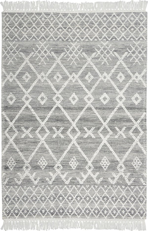 HomeRoots 4' Hand-Woven Gray and Ivory Geometric Area Rug with Fringed Edges for Modern Home Decor Charm 4' X 6' 533368