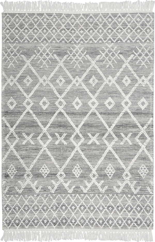 HomeRoots 4' Hand-Woven Gray and Ivory Geometric Area Rug with Fringed Edges for Modern Home Decor Charm 4' X 6' 533368